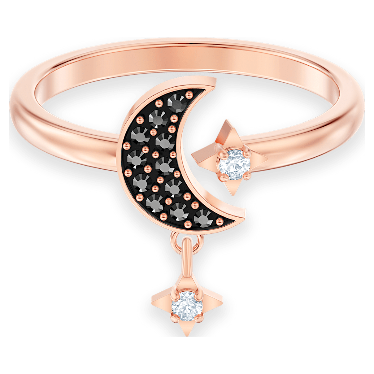 

Swarovski Symbolic 开口戒指, 月、星, 黑色, 镀玫瑰金色调