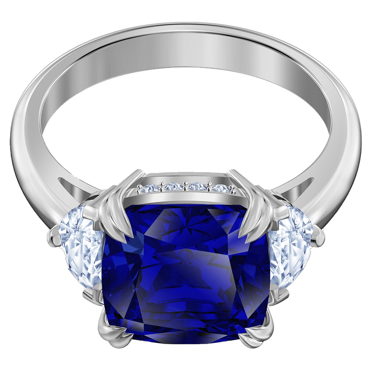 

Swarovski Attract Trilogy ring, Octagon cut, Blue, Rhodium plated