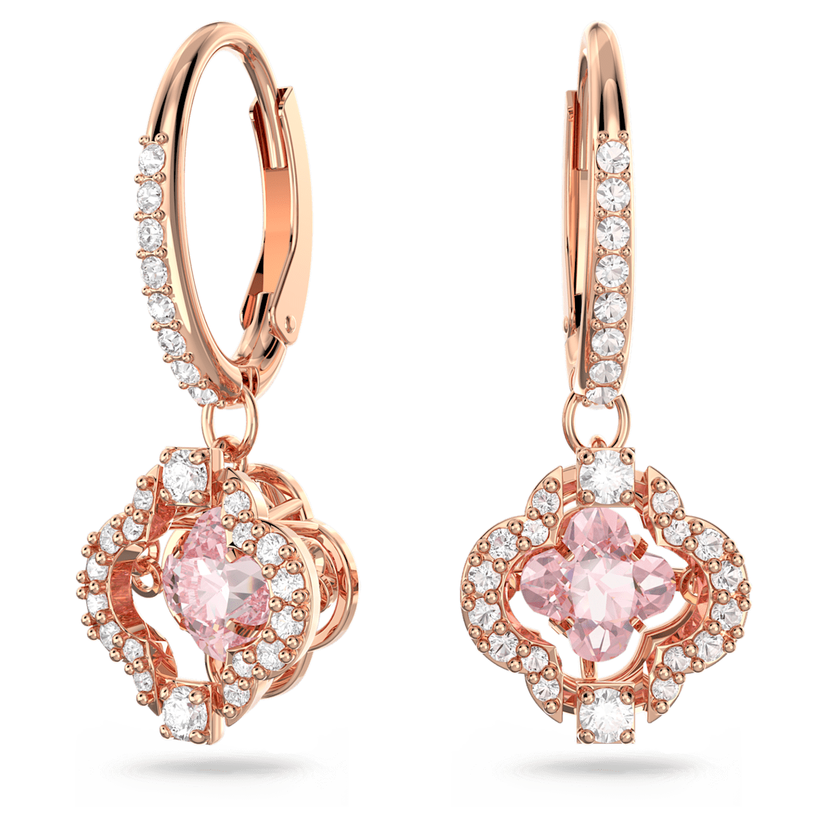 

Swarovski Sparkling Dance 水滴形耳环, 幸运草, 粉红色, 镀玫瑰金色调