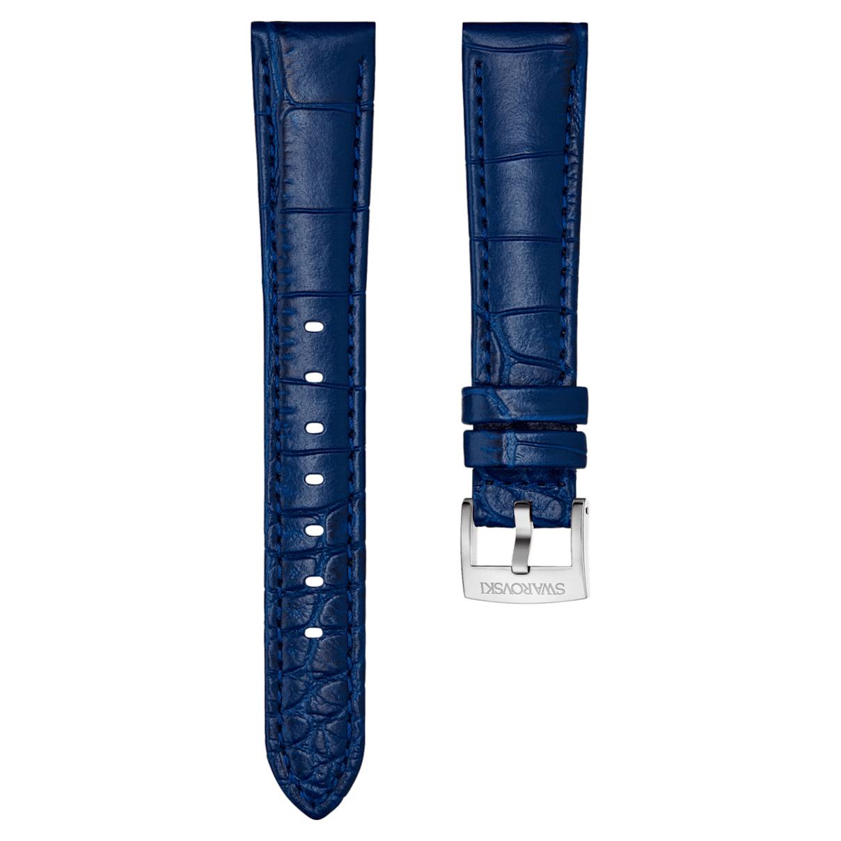 

Swarovski 17mm watch strap, Leather with stitching, Blue, Stainless steel