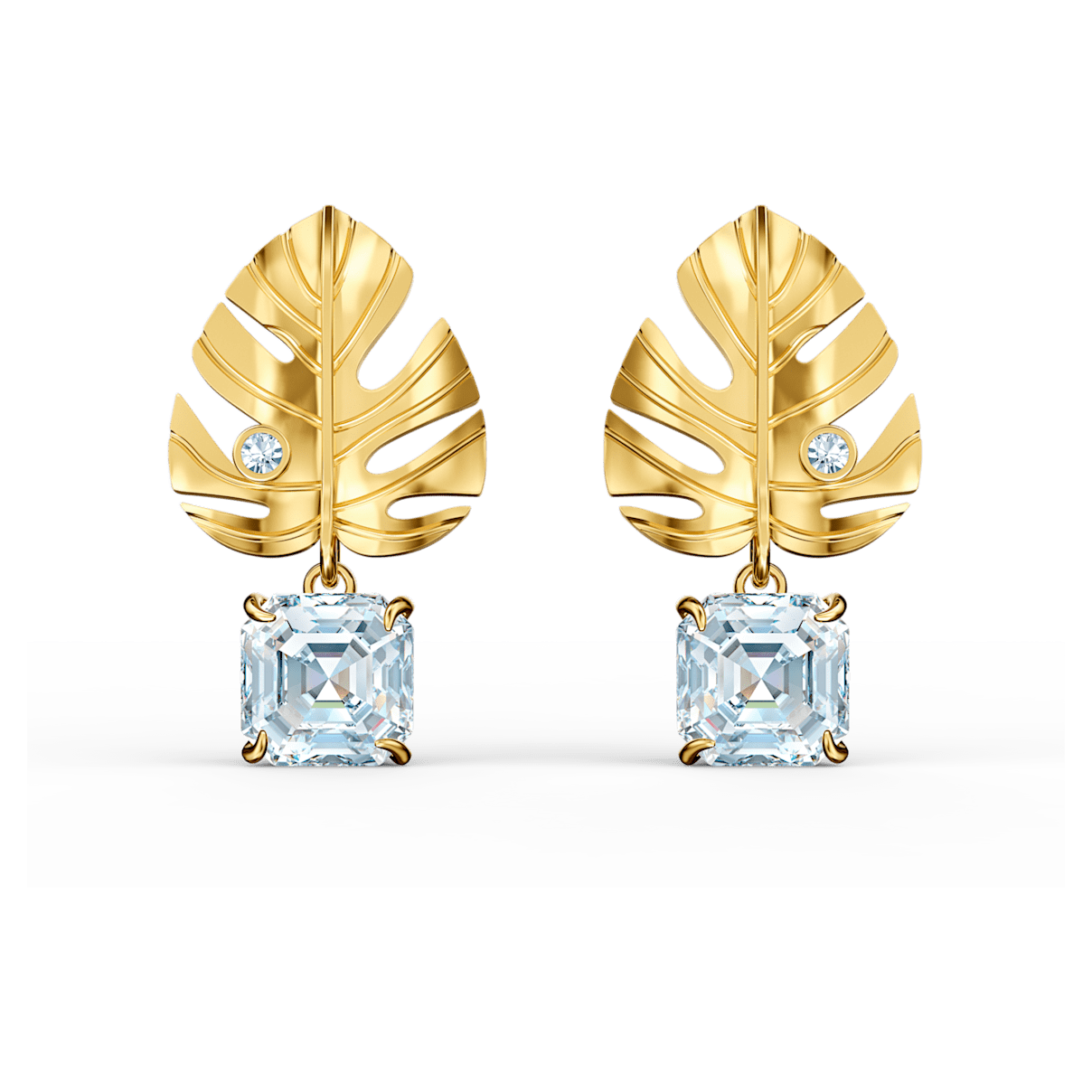 

Swarovski Tropical Leaf Pierced Earrings, White, Gold-tone plated