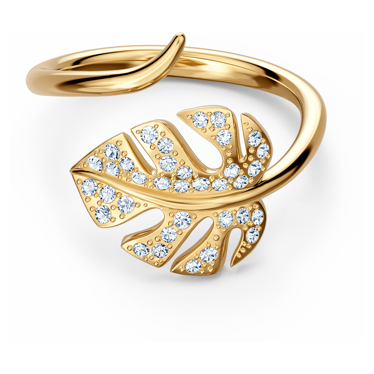 

Swarovski Tropical ring, Leaf, White, Gold-tone plated
