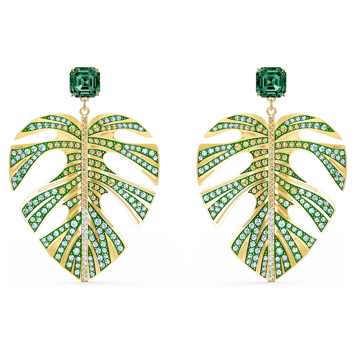 

Swarovski Tropical drop earrings, Leaf, Green, Gold-tone plated