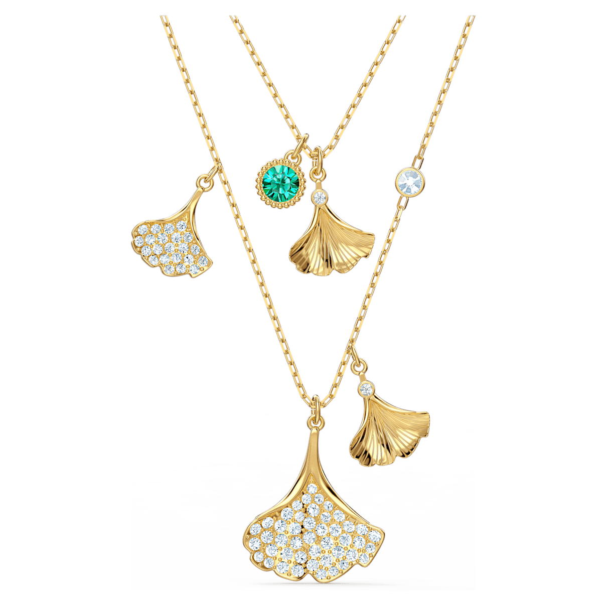 

Swarovski Stunning Gingko layered necklace, Green, Gold-tone plated