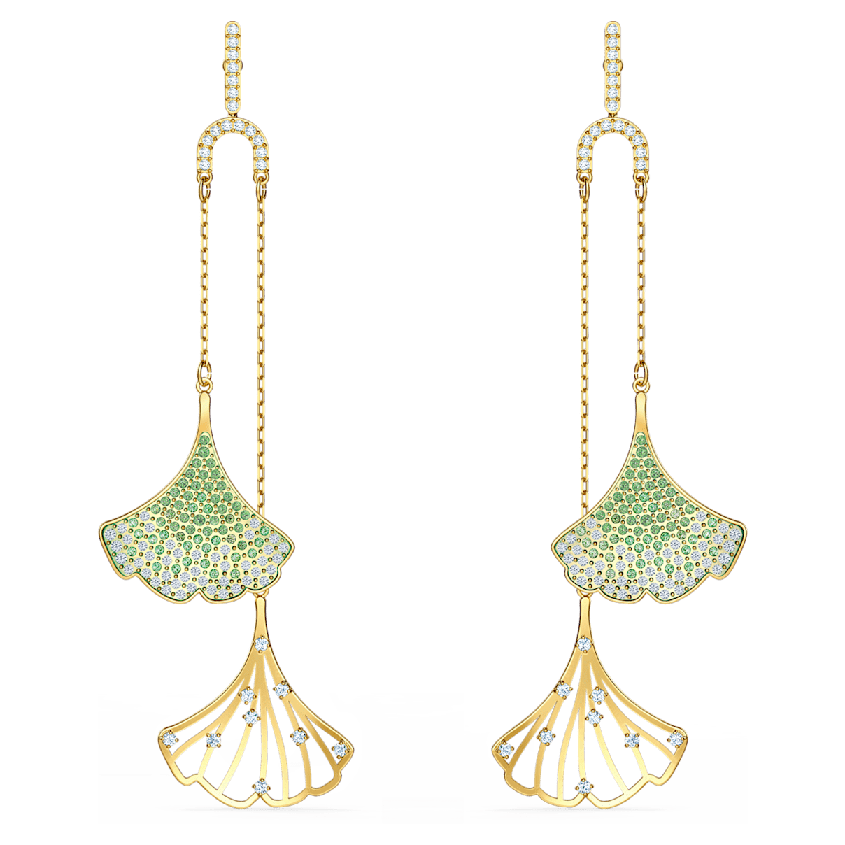 

Swarovski Kolczyki sztyftowe Stunning Gingko Mobile, zielone, powłoka w odcieniu złota