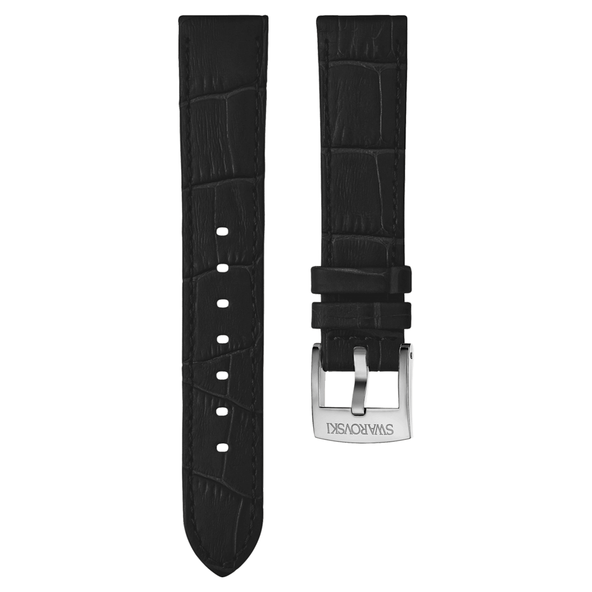

Swarovski 20mm Uhrenarmband, Leder mit Ziernähten, Schwarz, Edelstahl