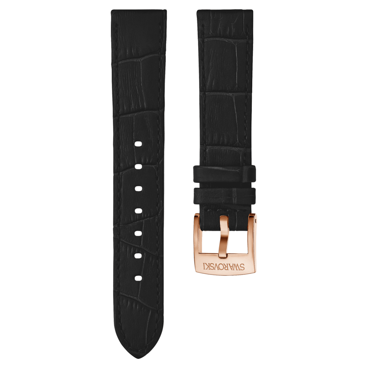 

Swarovski 20mm Uhrenarmband, Leder mit Ziernähten, Schwarz, Roségoldfarbenes Finish
