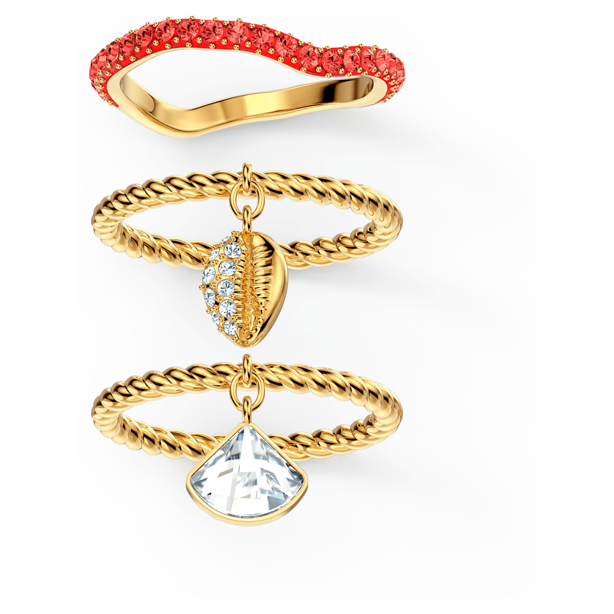 

Swarovski Zestaw pierścionków Shell, czerwony, powłoka w odcieniu złota
