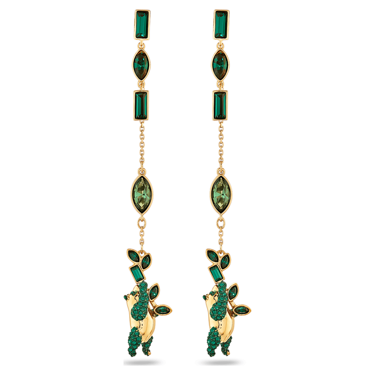 

Swarovski Beautiful Earth by Susan Rockefeller earring jackets, Panda and bamboo, Longues, Green, Gold-tone plated