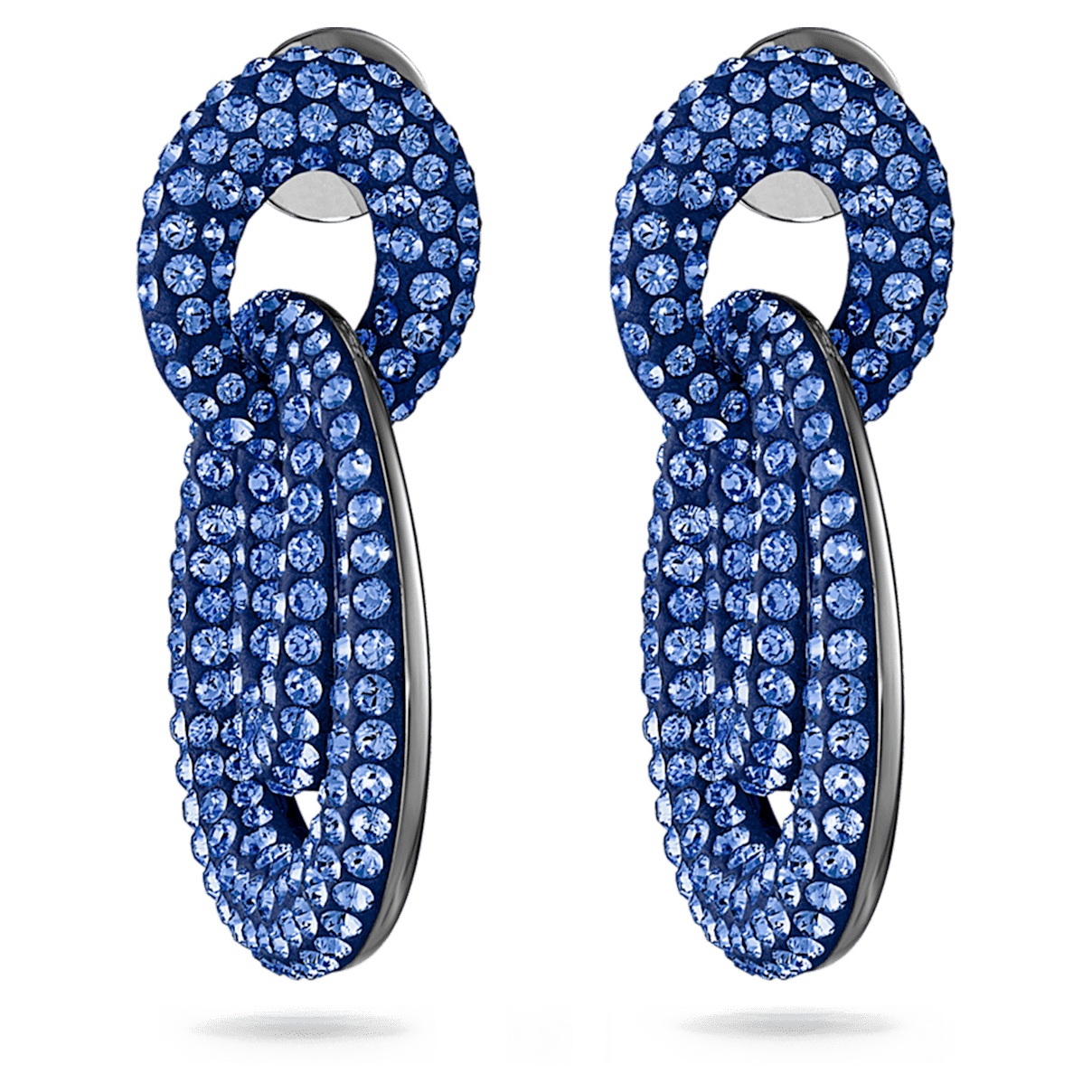 

Swarovski Tigris drop earrings, Blue, Ruthenium plated