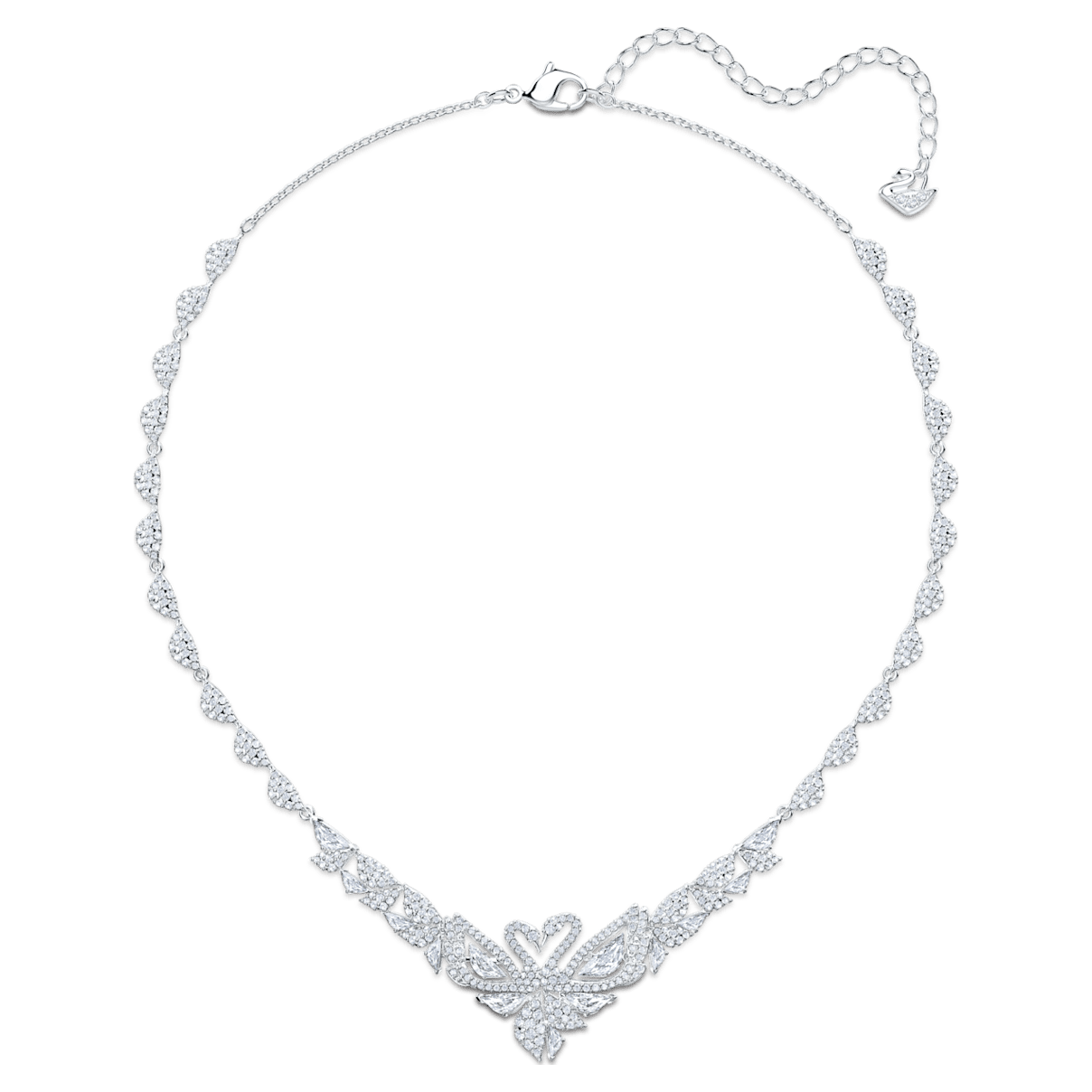 Swarovski Dancing Swan necklace, Pavé, Swan, White, Rhodium plated