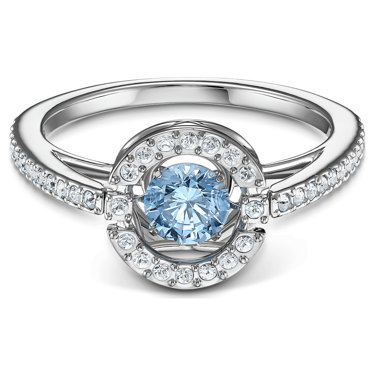

Swarovski Sparkling Dance ring, Round cut, Blue, Rhodium plated