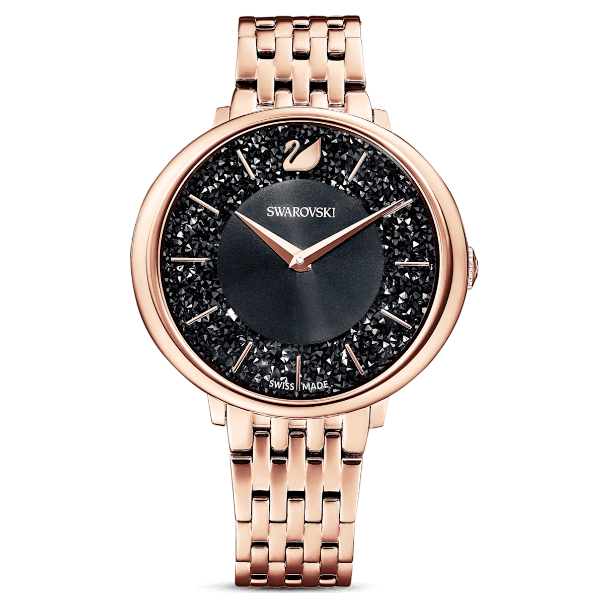 

Swarovski Crystalline Chic watch, Swiss Made, Metal bracelet, Black, Rose gold-tone finish
