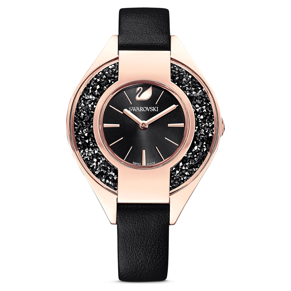 

Swarovski Crystalline Sporty Uhr, Lederarmband, Schwarz, Roségoldfarbenes Finish