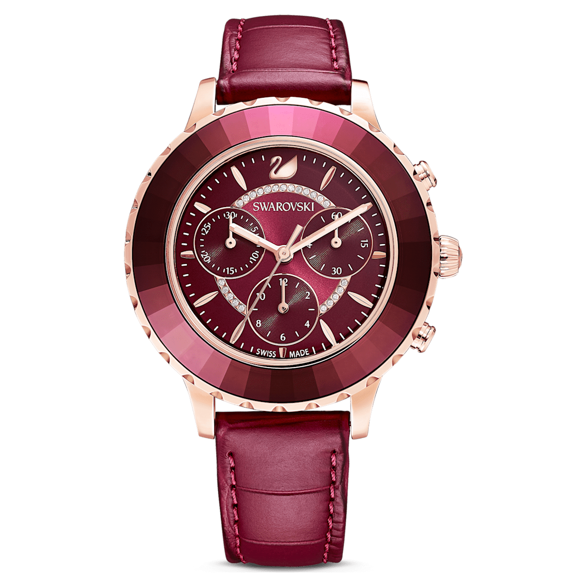 

Swarovski Octea Lux Chrono 腕表, 瑞士制造, 真皮表带, 红色, 玫瑰金色调润饰