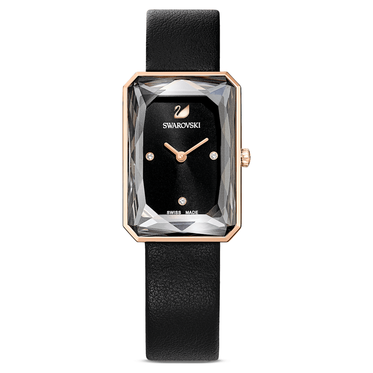 

Swarovski Uptown watch, Leather strap, Black, Rose gold-tone finish