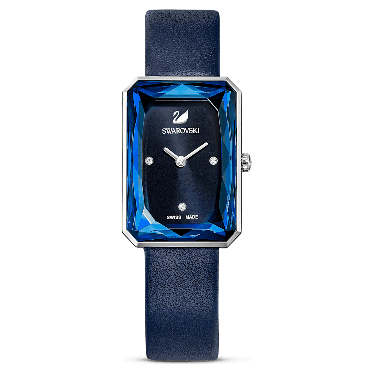 

Swarovski Uptown watch, Leather strap, Blue, Stainless steel