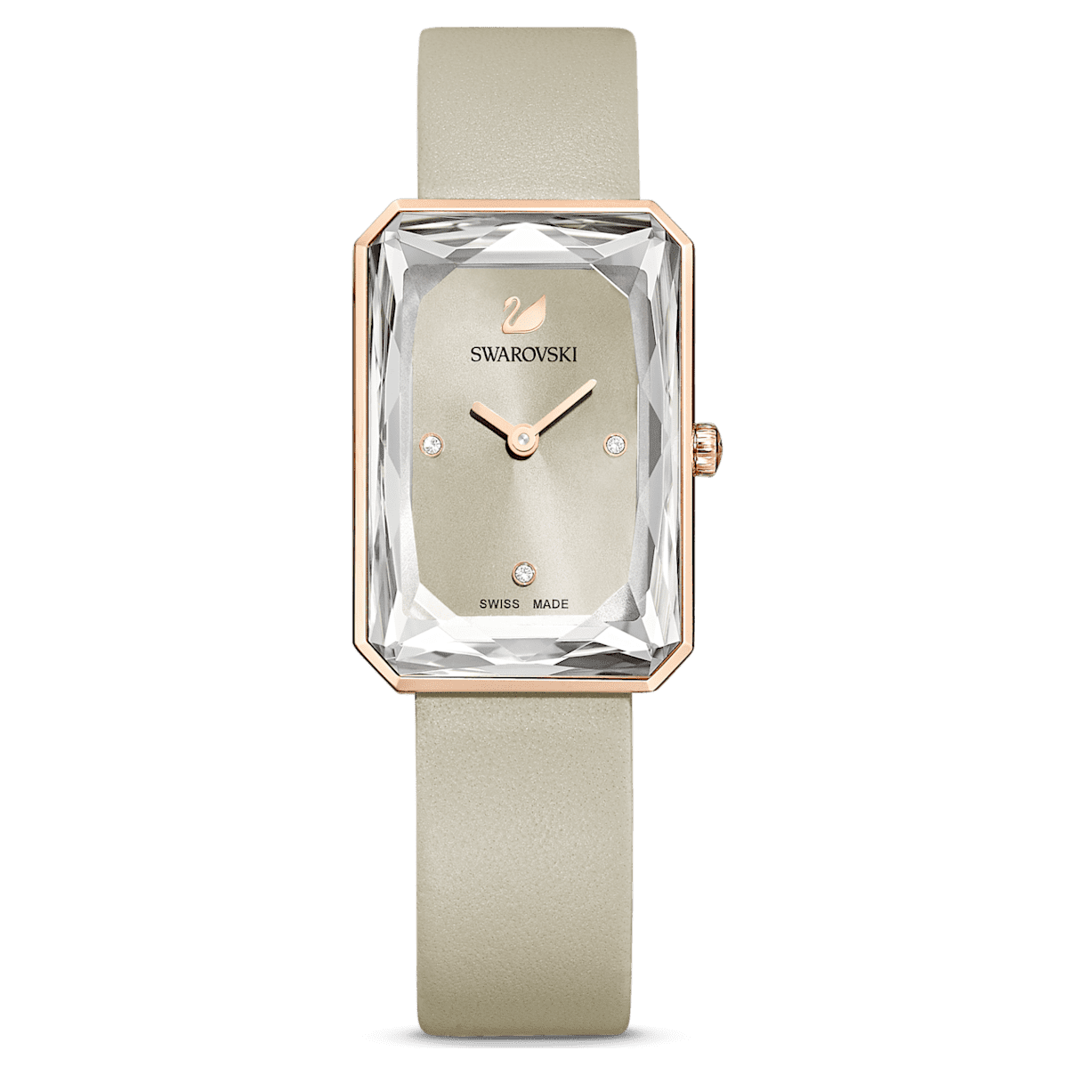 

Swarovski Uptown watch, Leather strap, Grey, Rose gold-tone finish