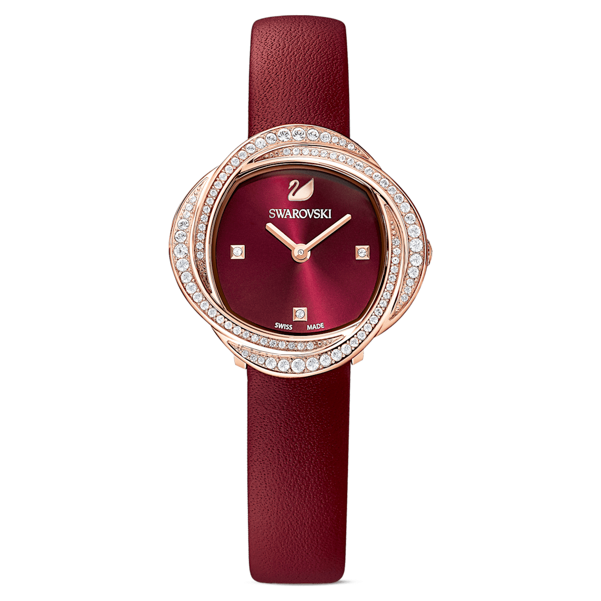 

Swarovski Crystal Flower 워치, 스위스 메이드, 레더 스트랩, 레드, 로즈 골드 톤 피니시