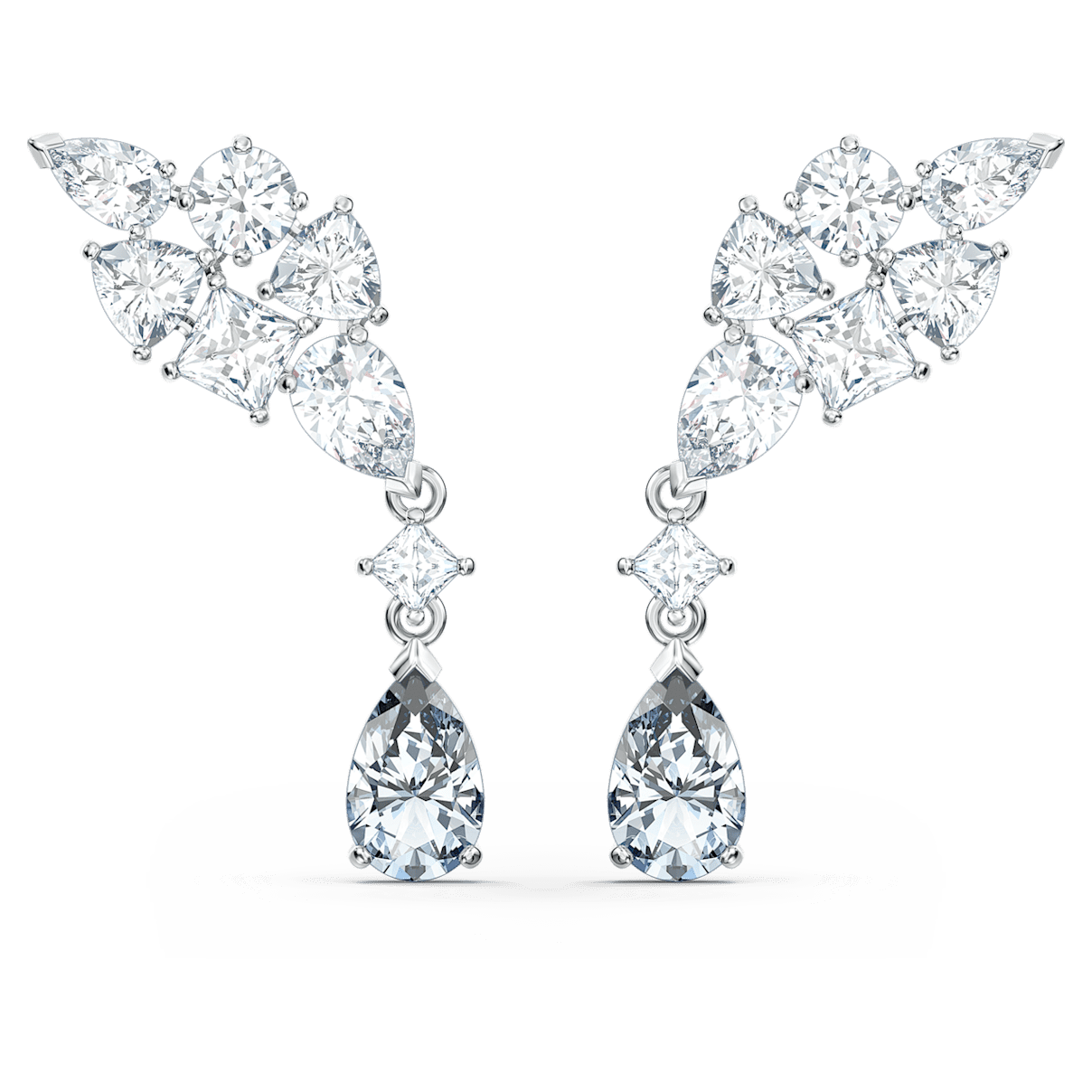 

Swarovski Tennis Deluxe drop earrings, Mixed cuts, Grey, Rhodium plated