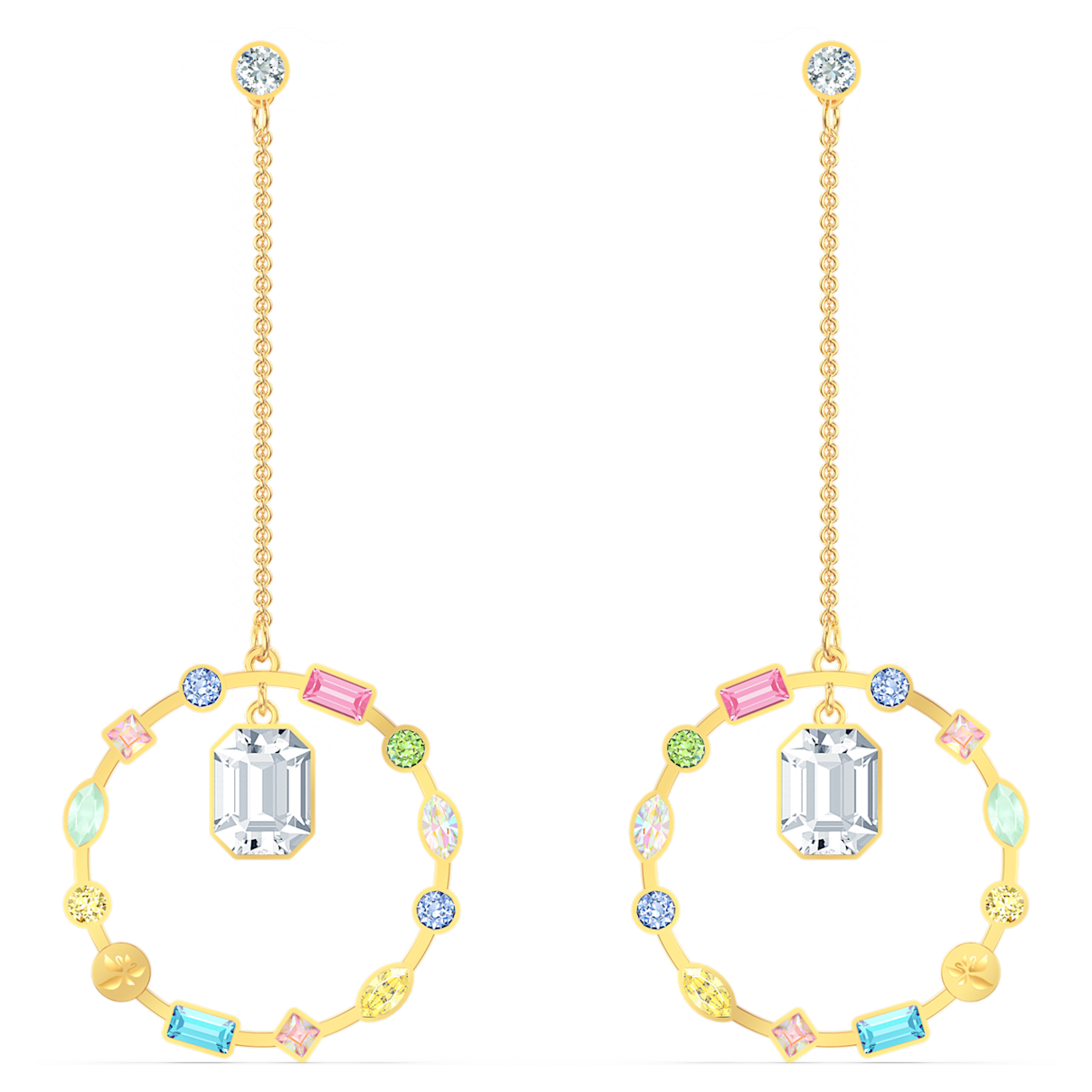 

Swarovski Rainbow Swan drop earrings, Multicoloured, Gold-tone plated