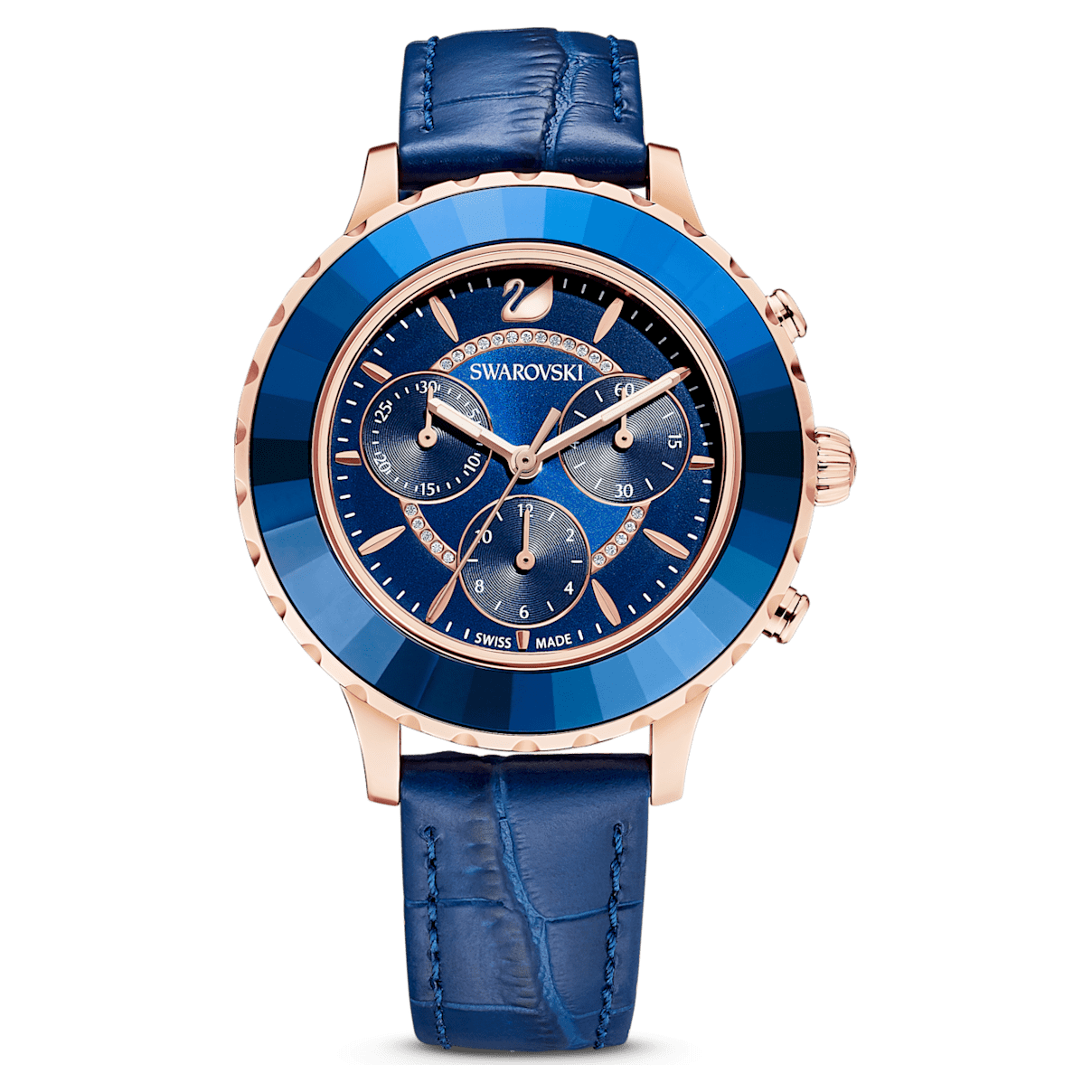 

Swarovski Octea Lux Chrono 腕表, 瑞士制造, 真皮表带, 蓝色, 玫瑰金色调润饰