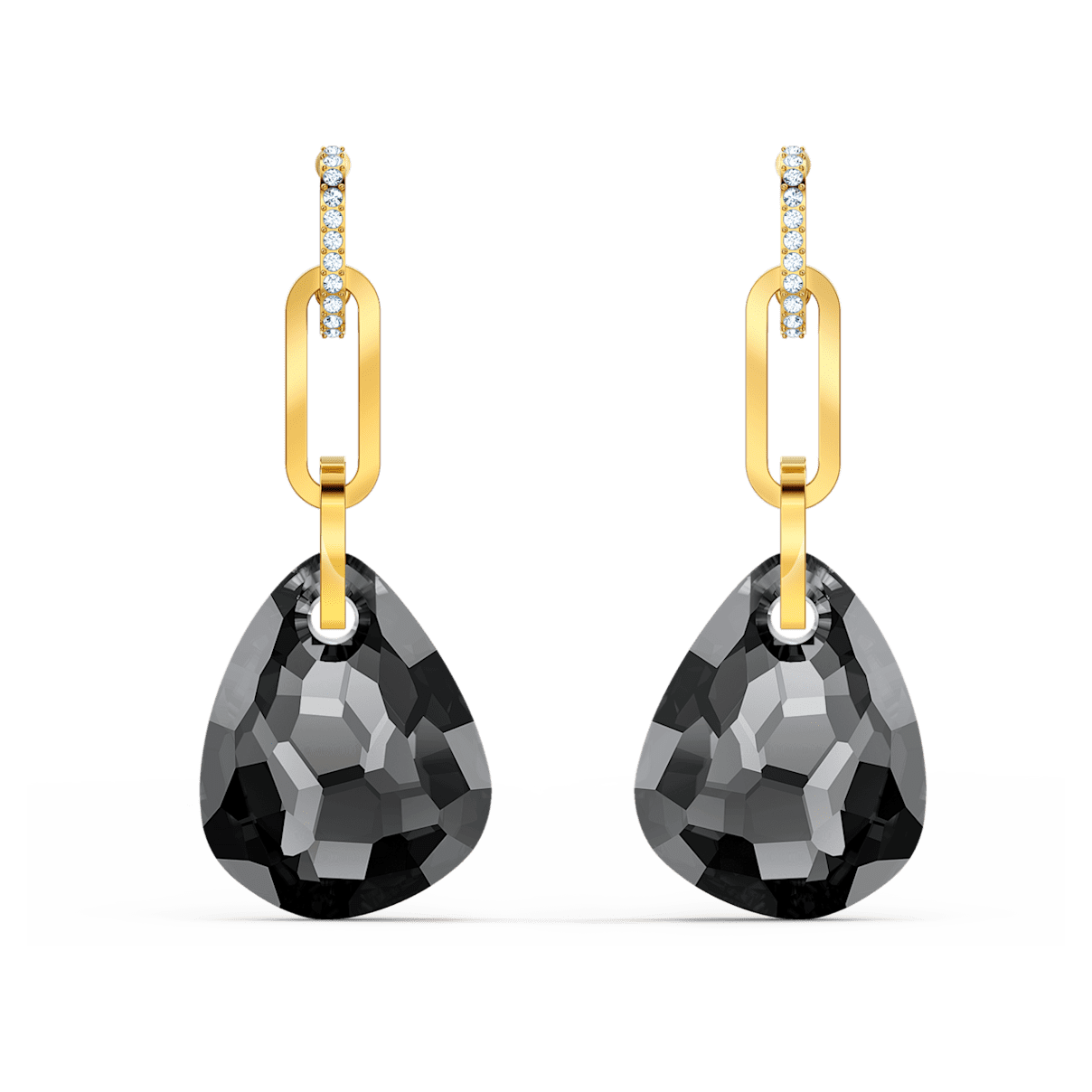

Swarovski T Bar drop earrings, Medium, Gray, Gold-tone plated