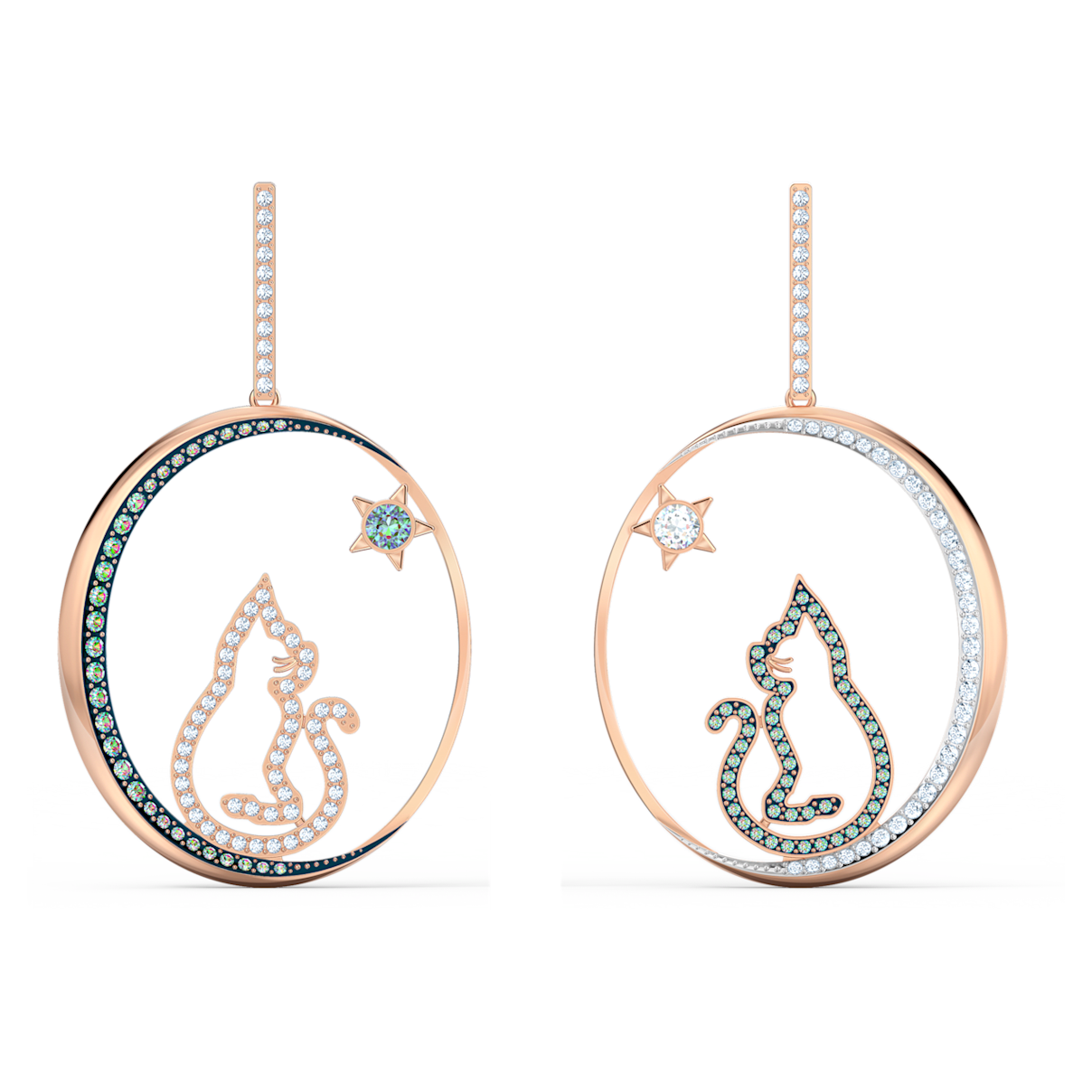 

Swarovski Cattitude 大圈耳环, 猫、月亮和星星, 流光溢彩, 多种金属润饰