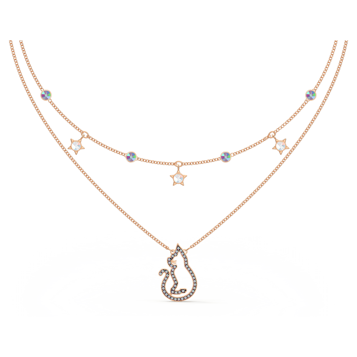 

Swarovski Cattitude 层次项链, 猫和星星, 流光溢彩, 镀玫瑰金色调