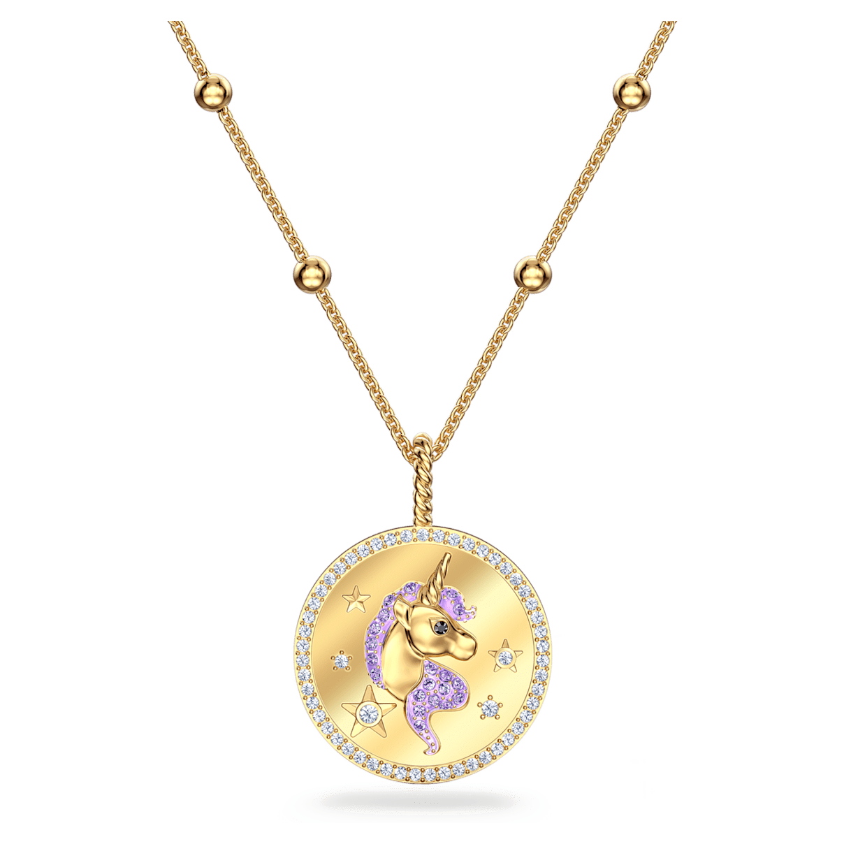 

Swarovski Out of the world 项链, 圆形, 独角兽, 紫色, 镀金色调