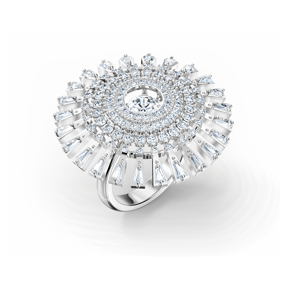 Swarovski Sparkling Dance ring, Round shape, White, Rhodium plated