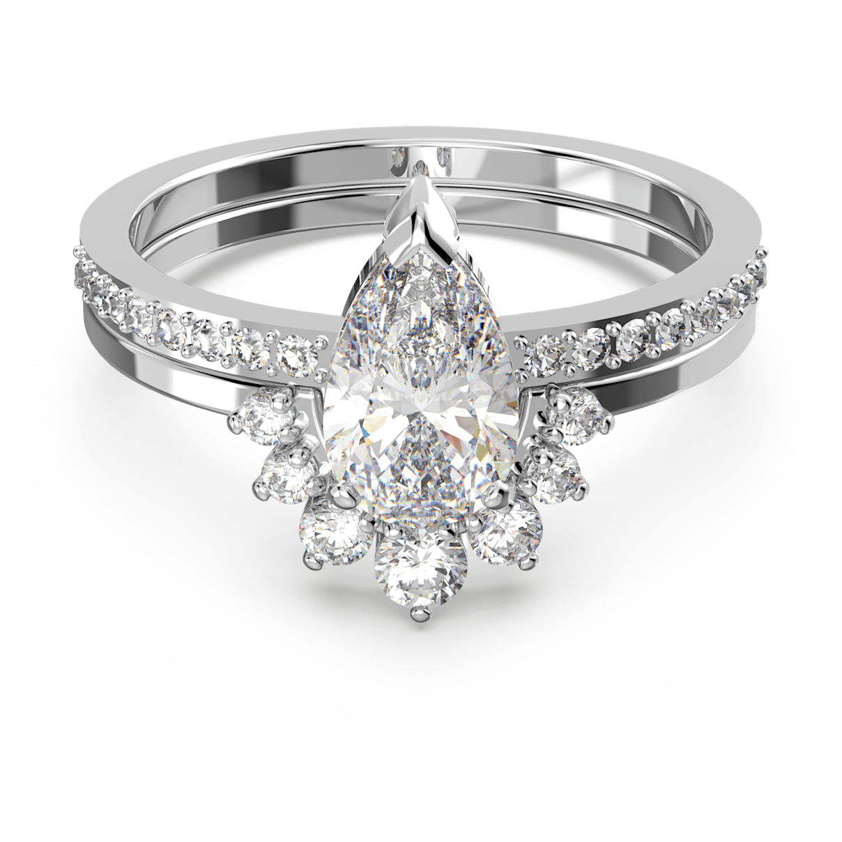 

Swarovski Attract ring, Set (2), Pear cut, White, Rhodium plated