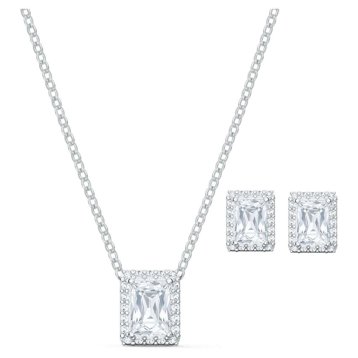 

Swarovski Angelic set, Rectangular cut, White, Rhodium plated