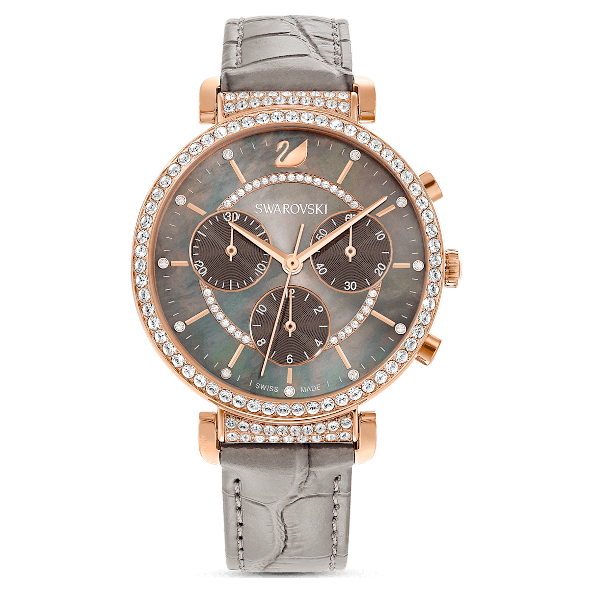 

Swarovski Passage Chrono 腕表, 瑞士制造, 真皮表带, 灰色, 玫瑰金色调润饰