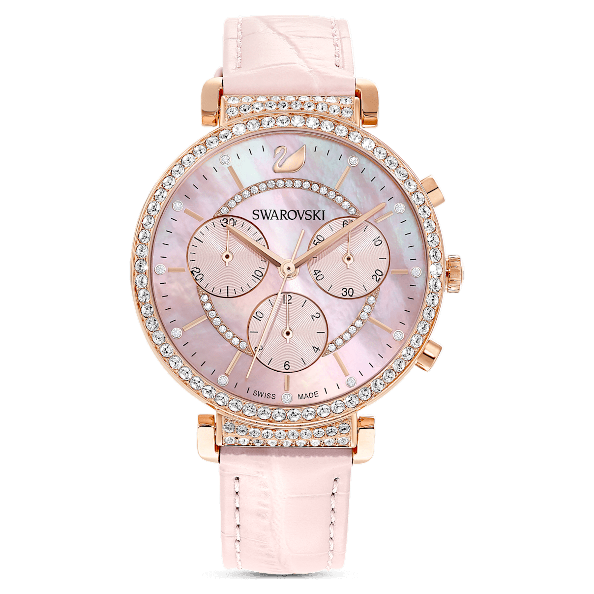 

Swarovski Passage Chrono 腕表, 瑞士制造, 真皮表带, 粉红色, 玫瑰金色调润饰