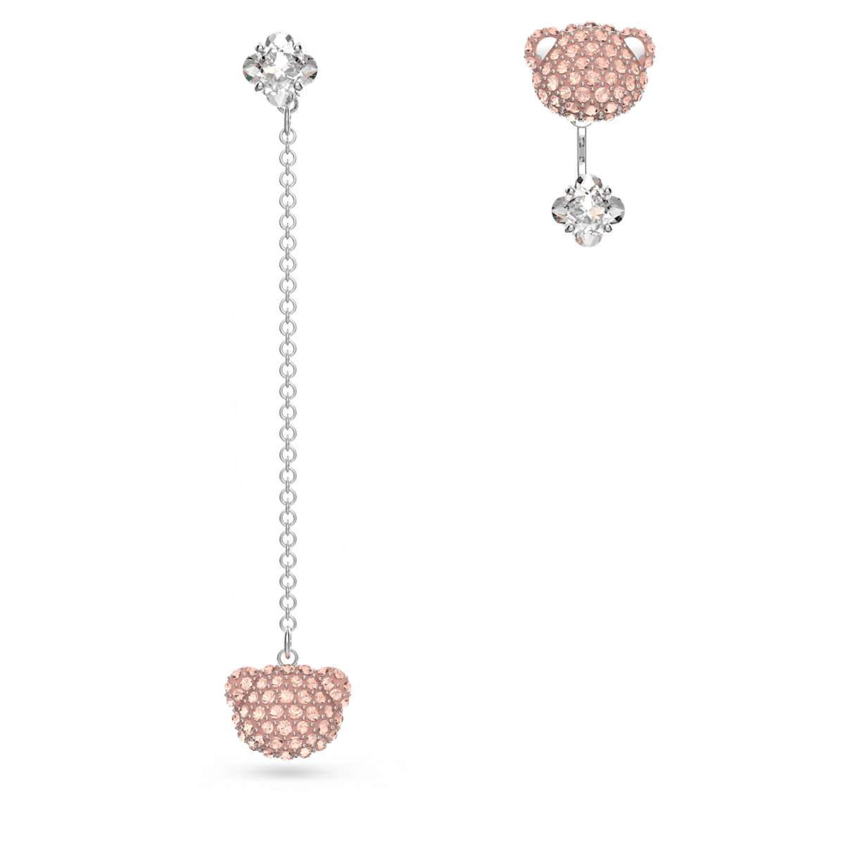 

Swarovski Teddy 水滴形耳环, 非对称设计, 熊, 粉红色, 镀铑