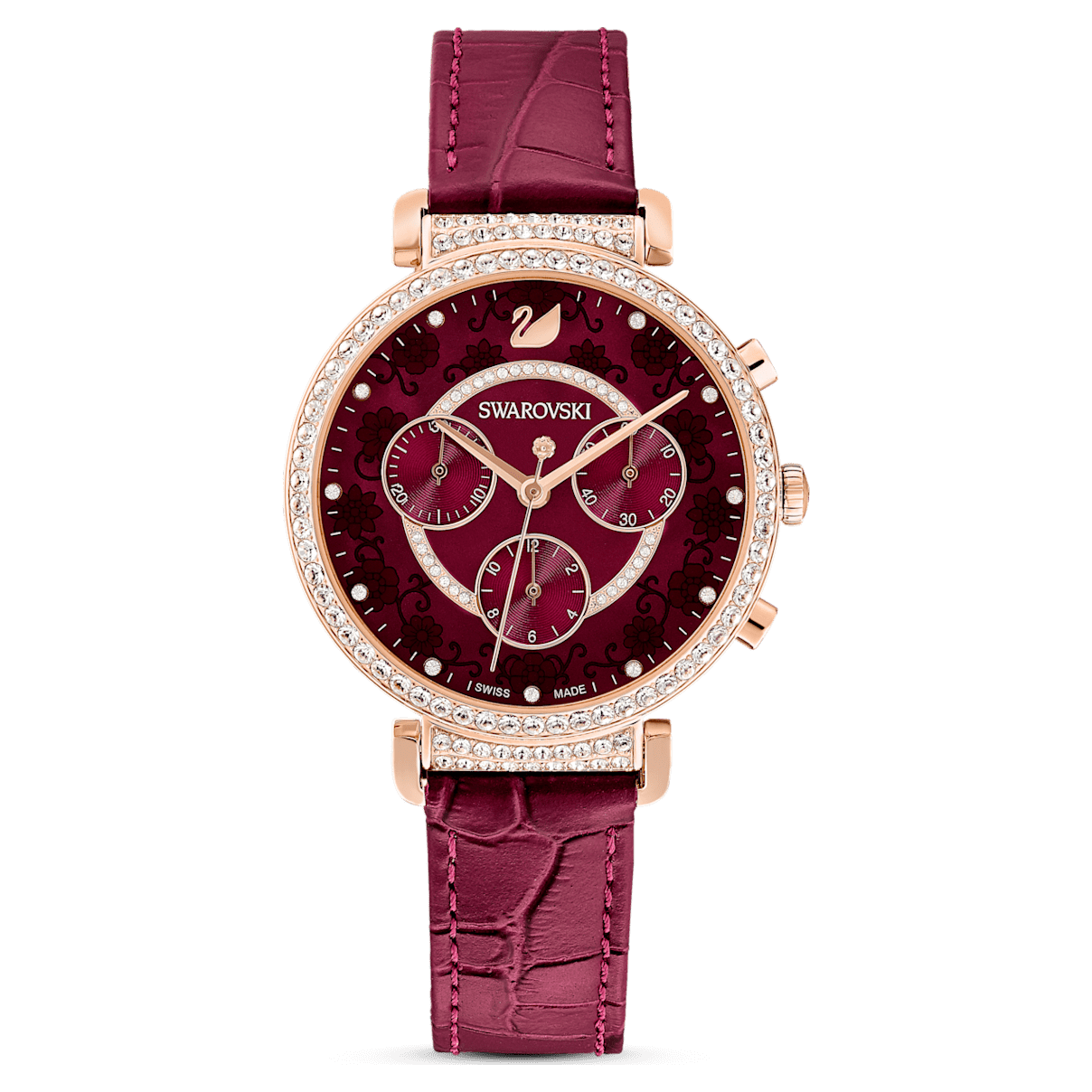 

Swarovski Passage Chrono 腕表, 真皮表带, 红色, 玫瑰金色调润饰