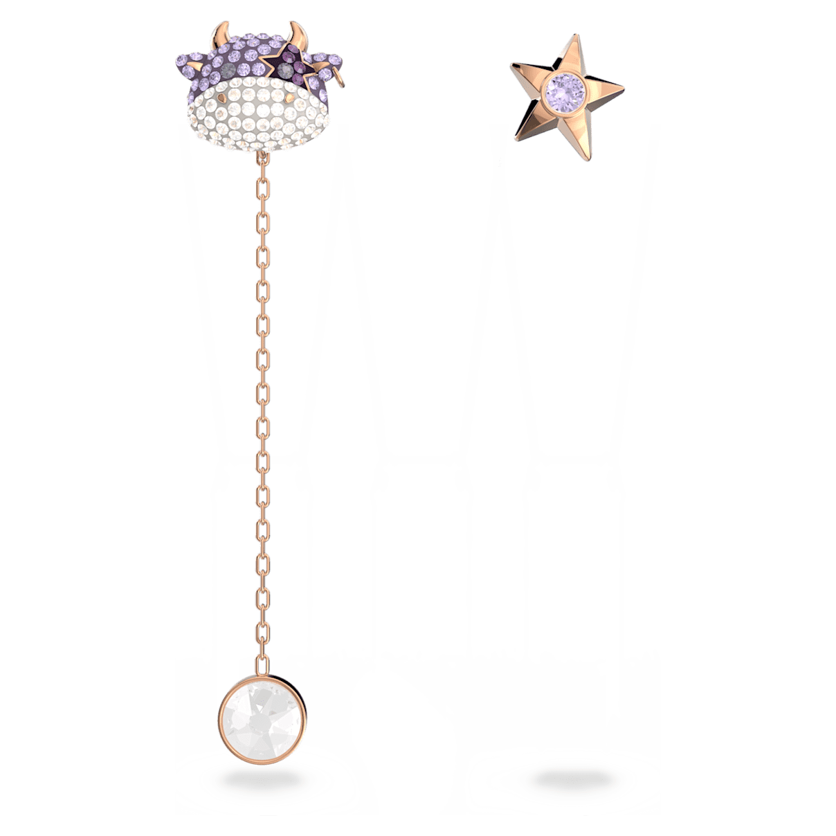 

Swarovski Little 水滴形耳环, 非对称设计, 牛和星, 镀玫瑰金色调
