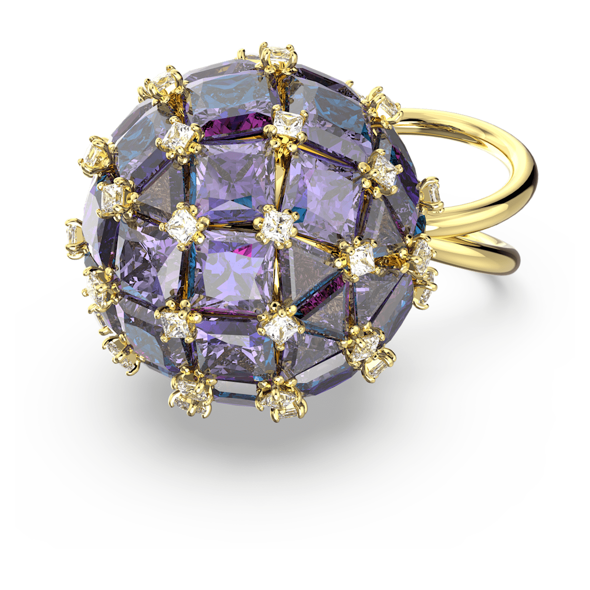 

Swarovski Curiosa cocktail ring, Circle, Blue, Gold-tone plated