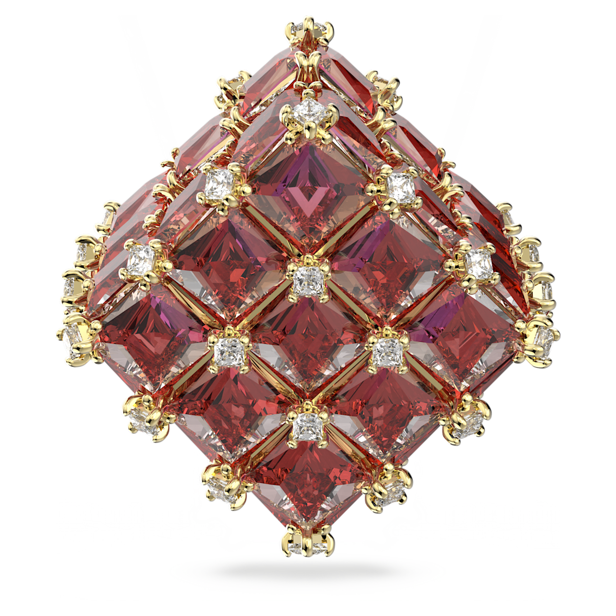 Swarovski Curiosa stud earring, Single, Square, Orange, Gold-tone plated