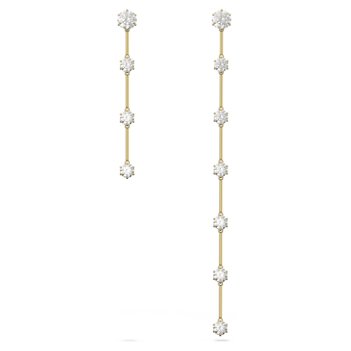 

Swarovski Constella ドロップピアス, アシンメトリーデザイン, ラウンドカット, ホワイト, マットゴールドトーン・プレティング