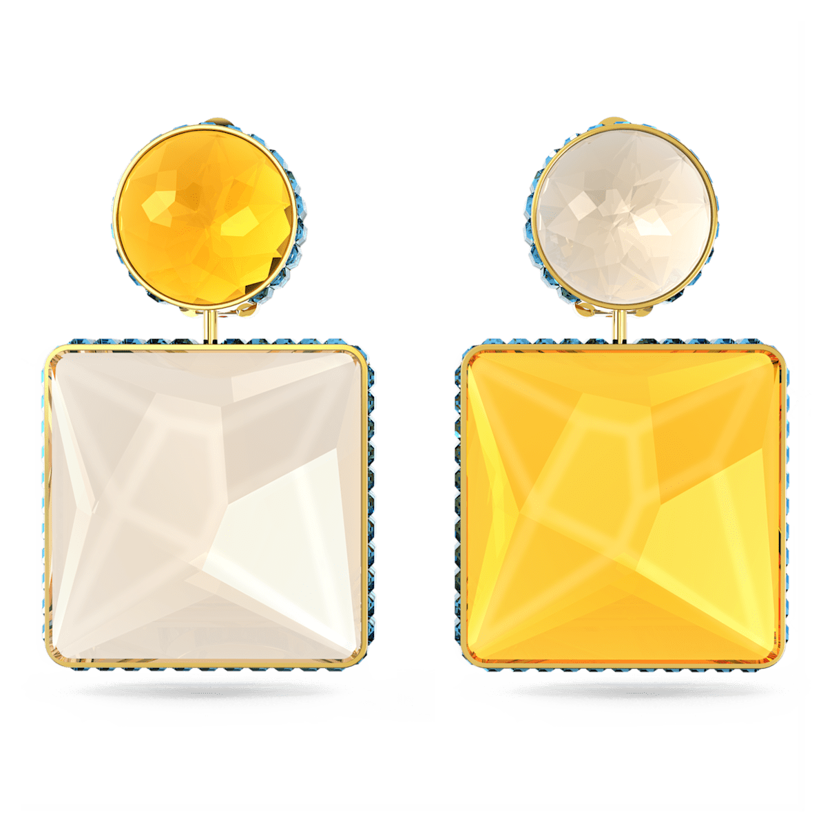 

Swarovski Orbita 夹式耳环, 非对称设计、正方形切割, 流光溢彩, 镀金色调