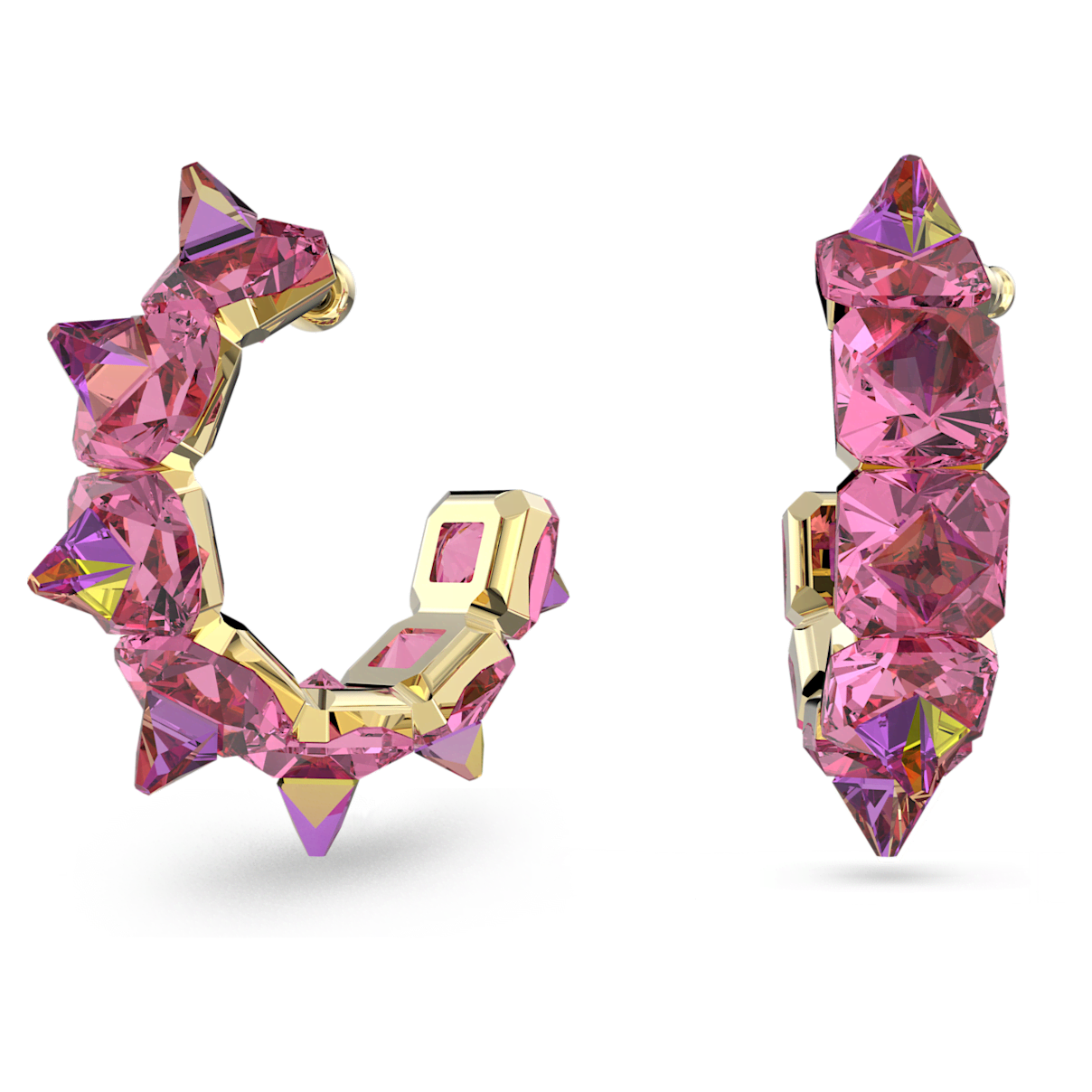 

Swarovski Ortyx 大圈耳环, 金字塔切割, 粉红色, 镀金色调