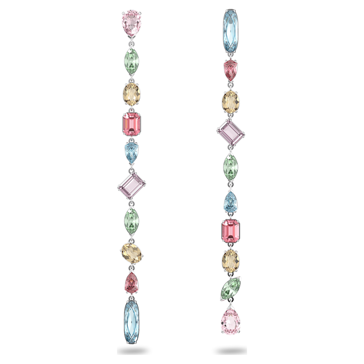 

Swarovski Gema 水滴形耳环, 非对称设计, 混合切割, 超长, 流光溢彩, 镀铑