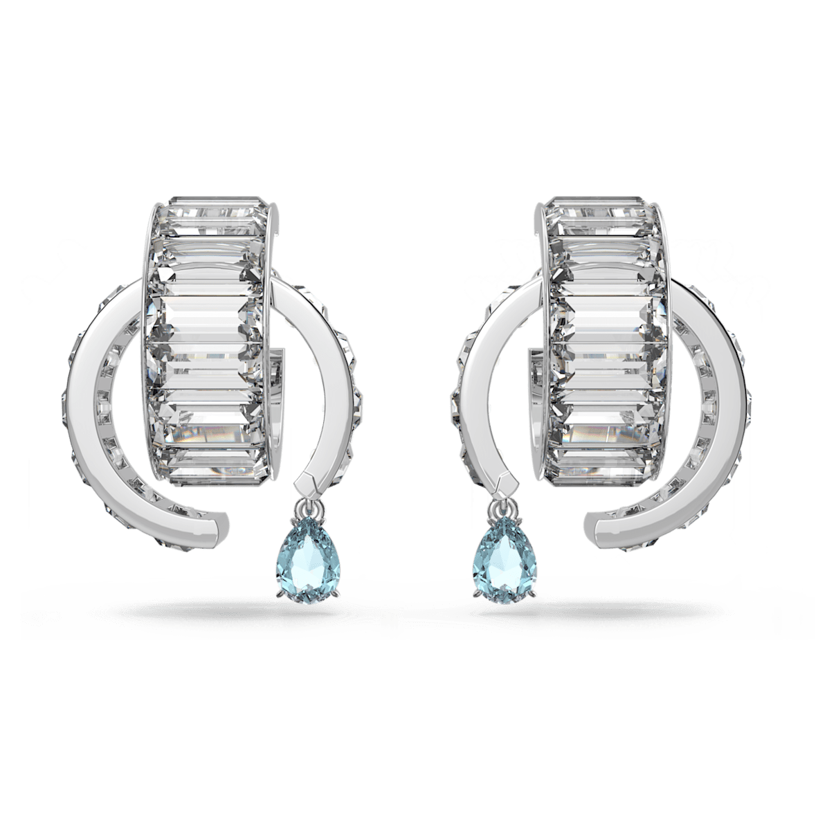 

Swarovski Matrix hoop earrings, Blue, Rhodium plated