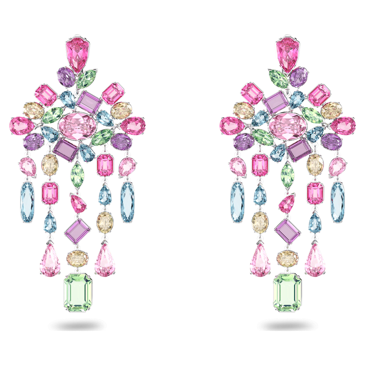 

Swarovski Gema 夹式耳环, 混合切割, 垂饰, 流光溢彩, 镀铑