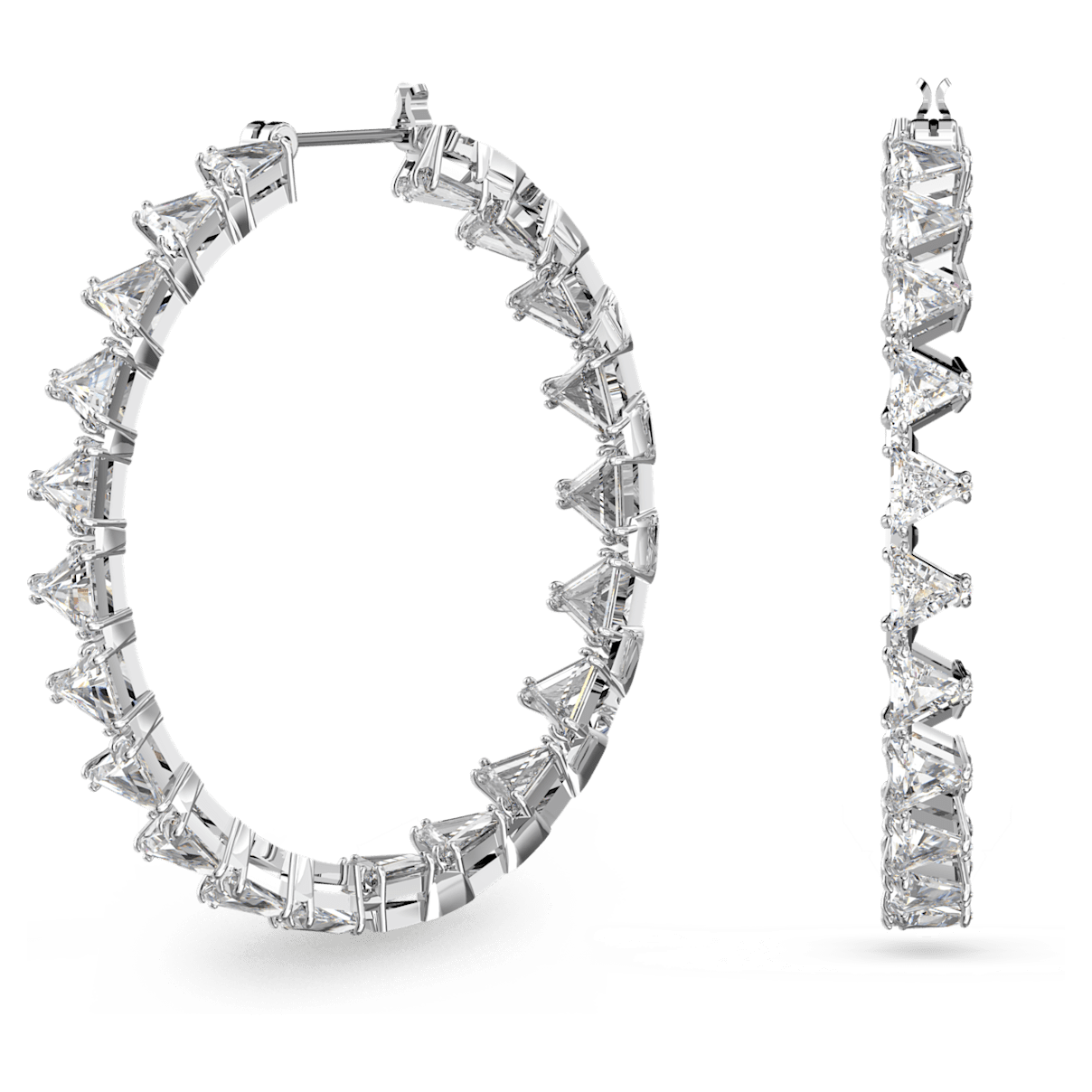 

Swarovski Ortyx hoop earrings, Triangle cut, White, Rhodium plated