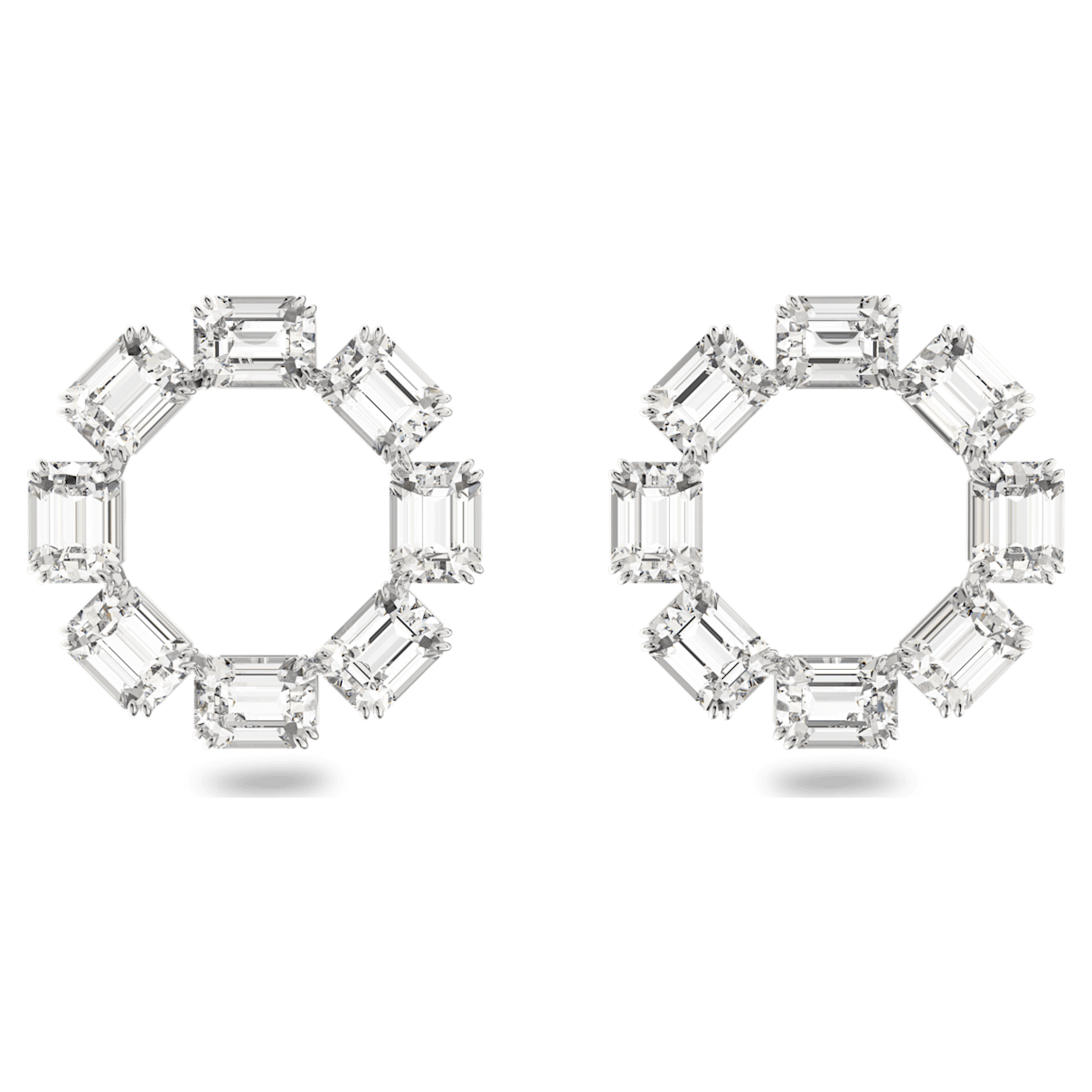 

Swarovski Millenia hoop earrings, Octagon cut, White, Rhodium plated