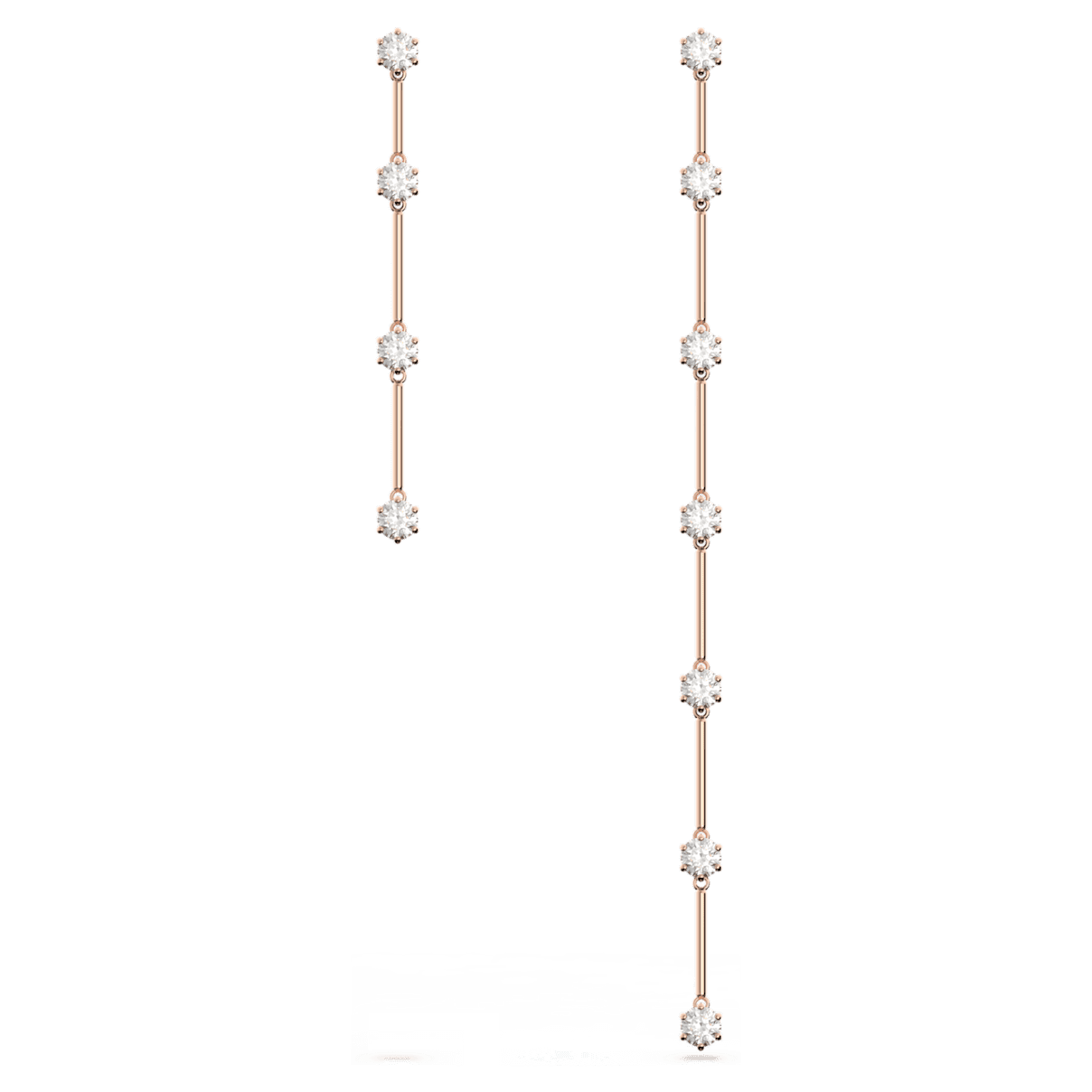 

Swarovski Constella drop earrings, Asymmetrical design, Round cut, White, Rose gold-tone plated