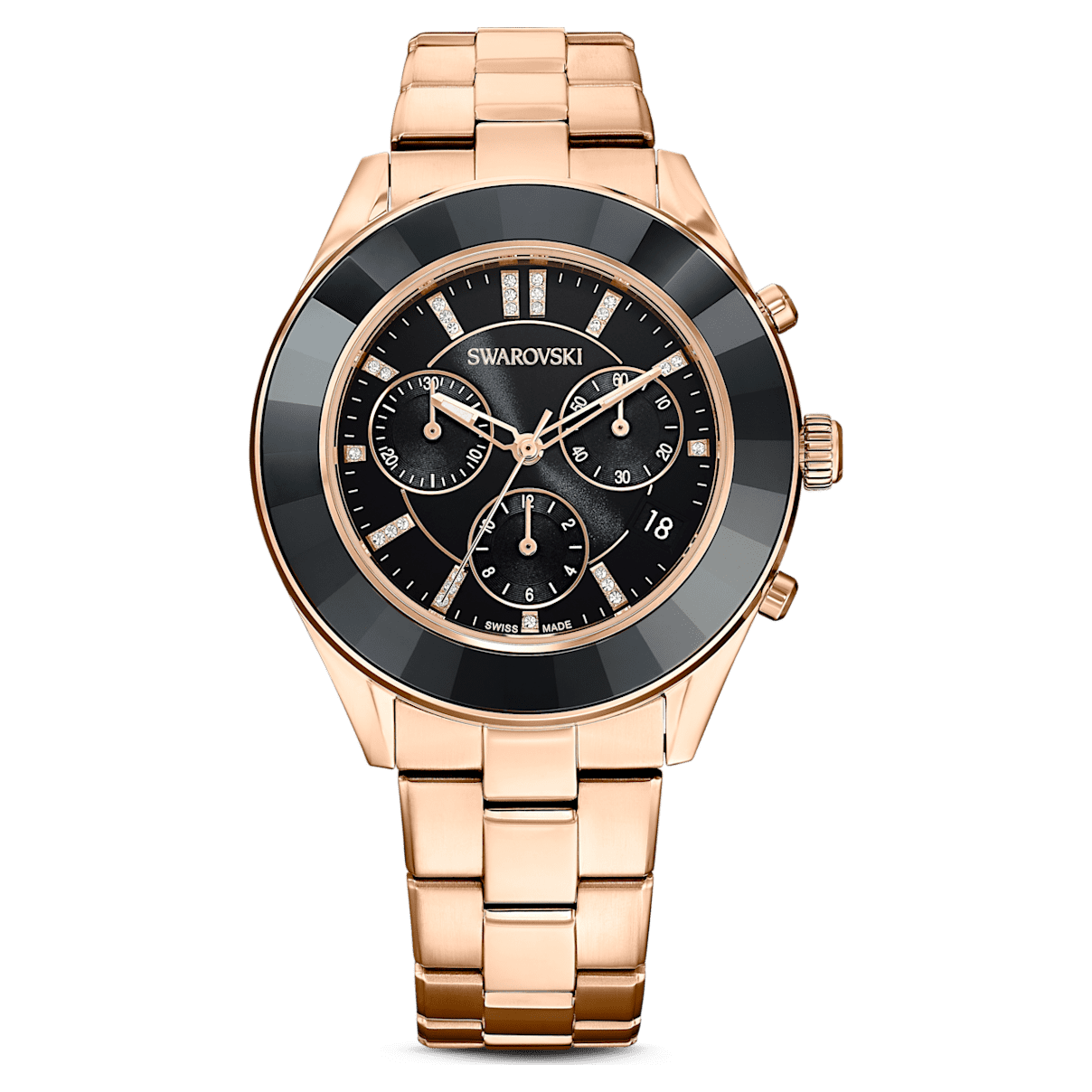 

Swarovski Octea Lux Sport 腕表, 瑞士制造, 金属手链, 黑色, 玫瑰金色调润饰